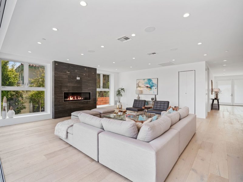 Family room, marble fireplace